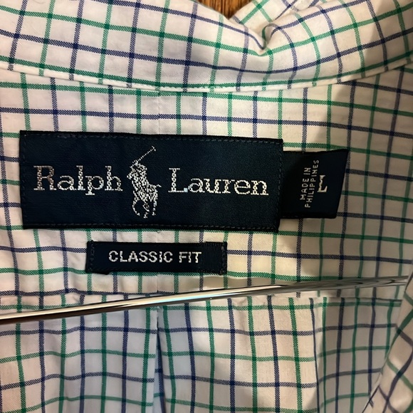 Ralph Lauren Men’s Dress Shirt Men’s Large Green and Blue Checkered Patterned - Picture 3 of 4